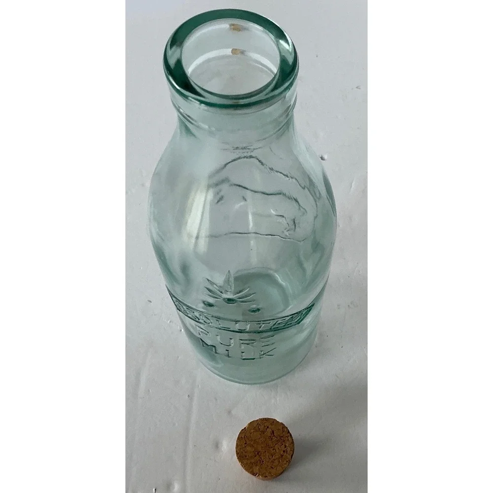 Vintage Milk Bottle Embossed Cow Absolutely Pure Milk‎ Italy Green Glass